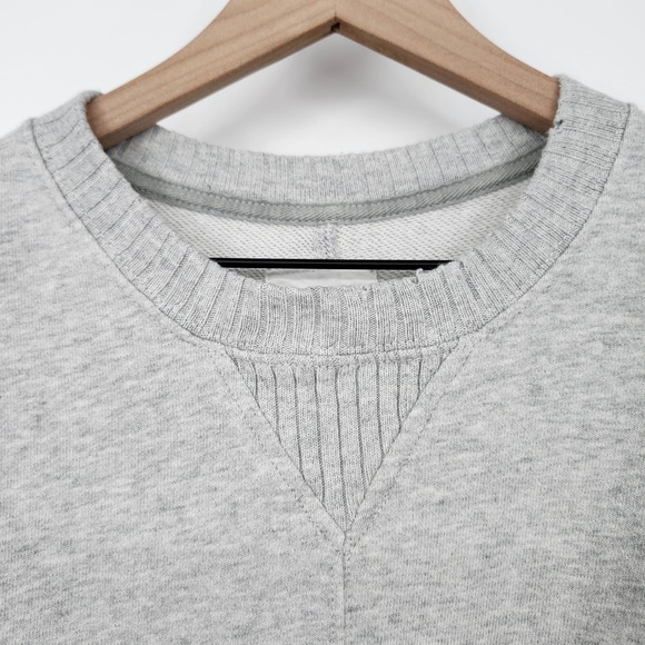 Aerie Gray Cozy Crewneck Sweatshirt Womens Large Oversized Distressed Raw Hem - Picture 7 of 10